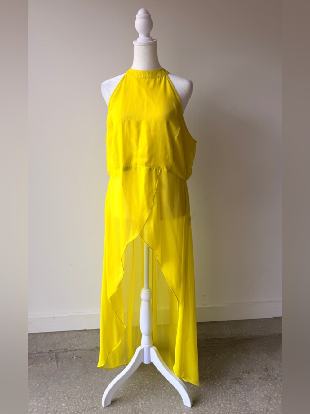 New York & Company Sunny Yellow Halter High-Low Maxi Dress